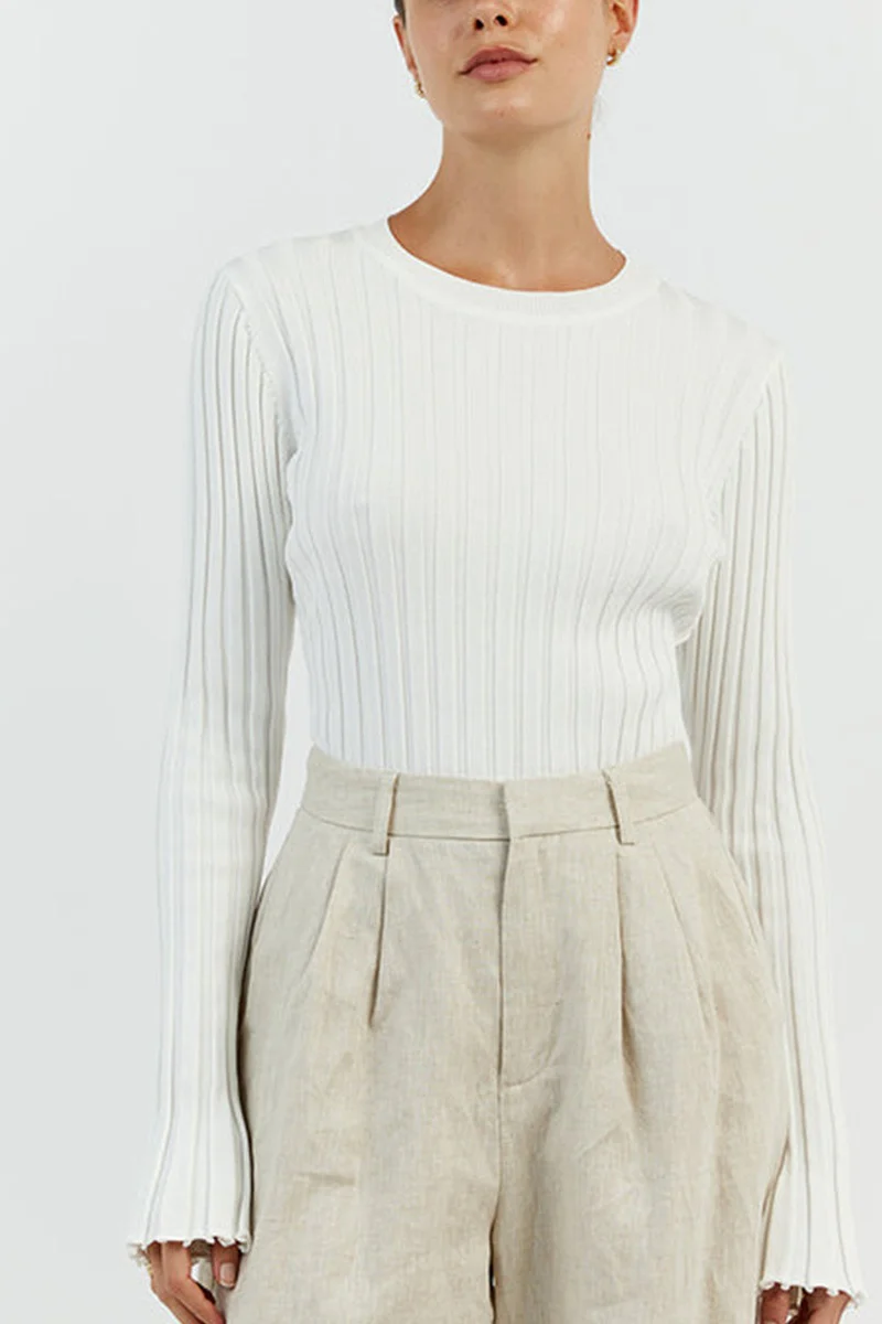 Ribbed Crew Neck Solid Slim Knit Base Layer - Image 2