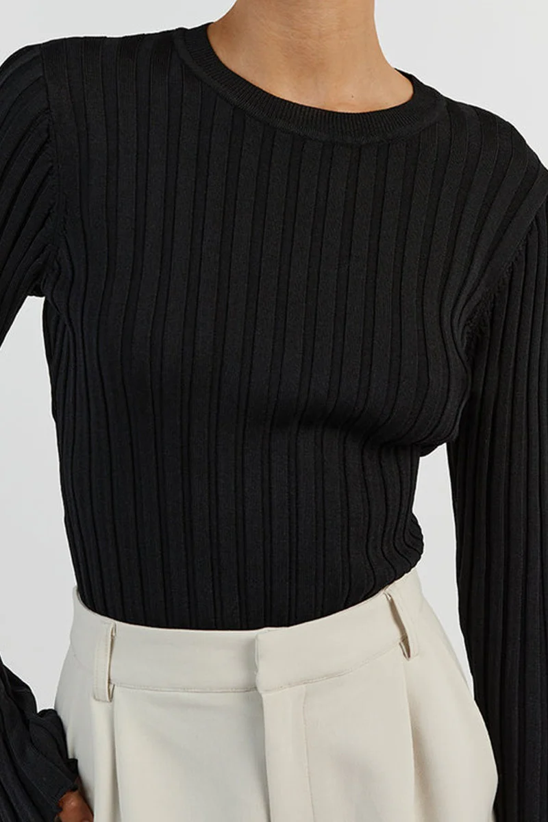 Ribbed Crew Neck Solid Slim Knit Base Layer - Image 5