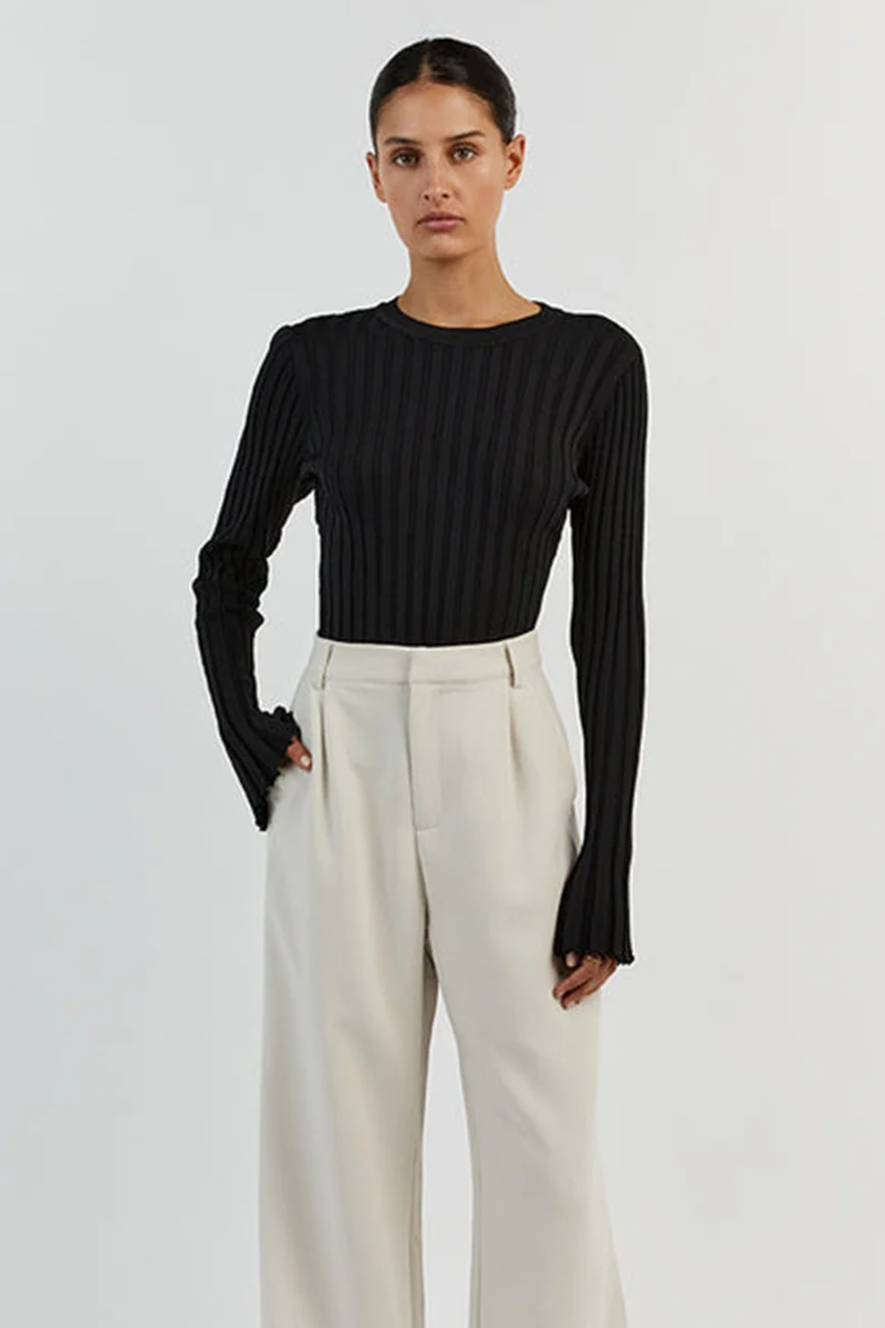 Ribbed Crew Neck Solid Slim Knit Base Layer - Image 7