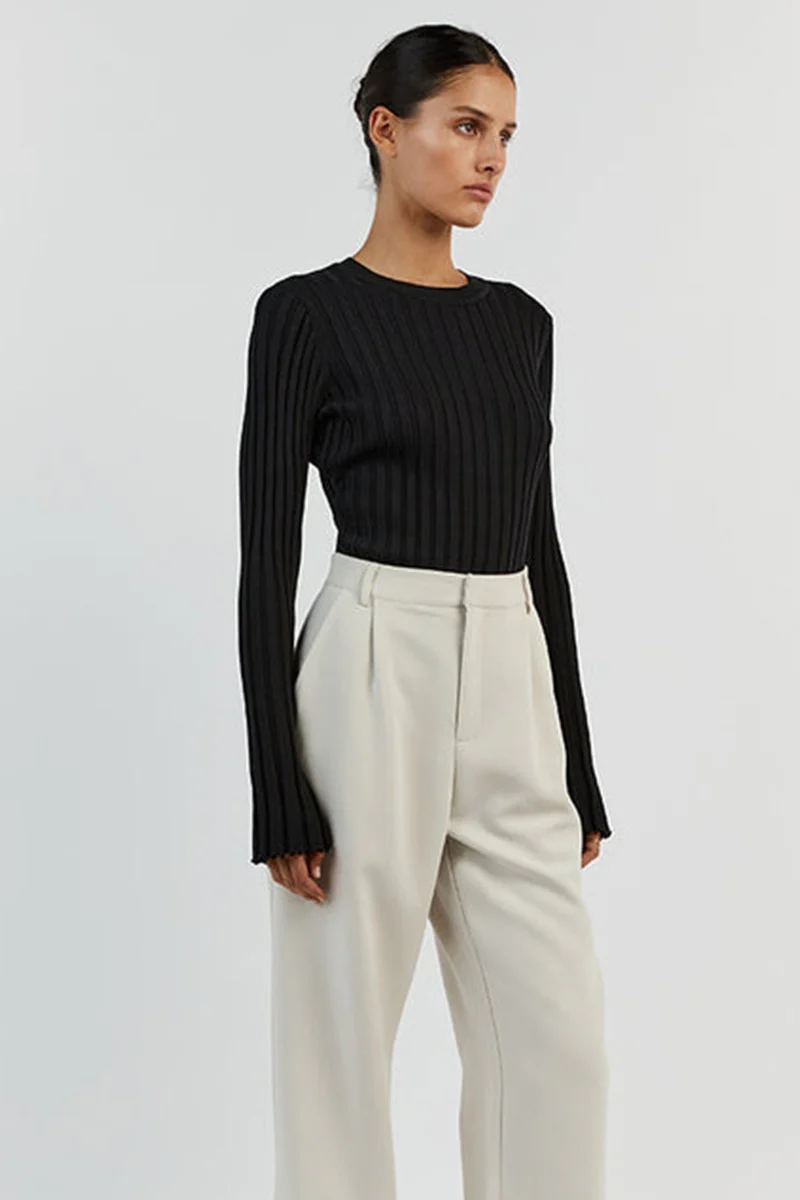 Ribbed Crew Neck Solid Slim Knit Base Layer - Image 8