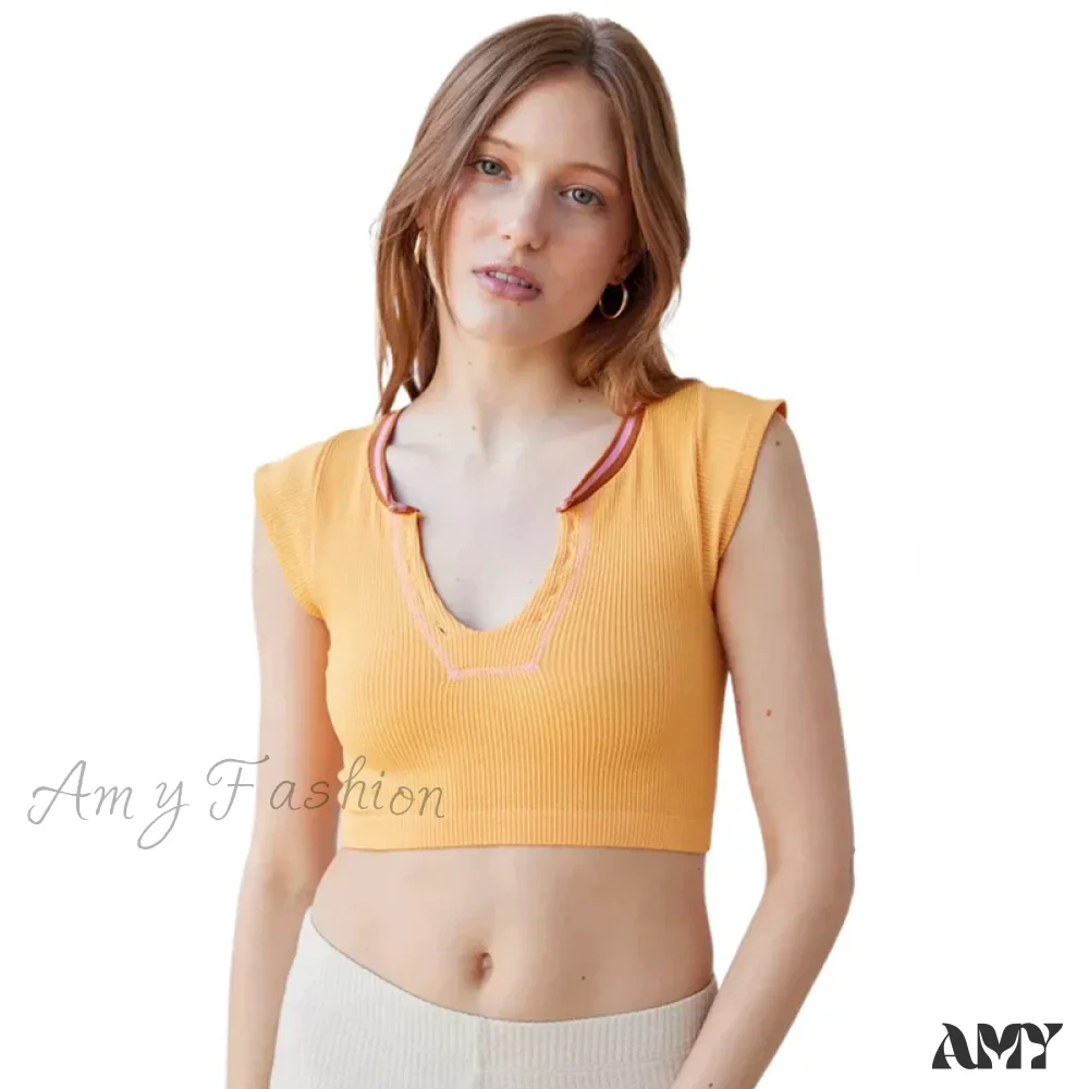 Ribbed V Neck Sleeveless Knitted Striped Aesthetic Summer Streetwear Crop Top - Image 3
