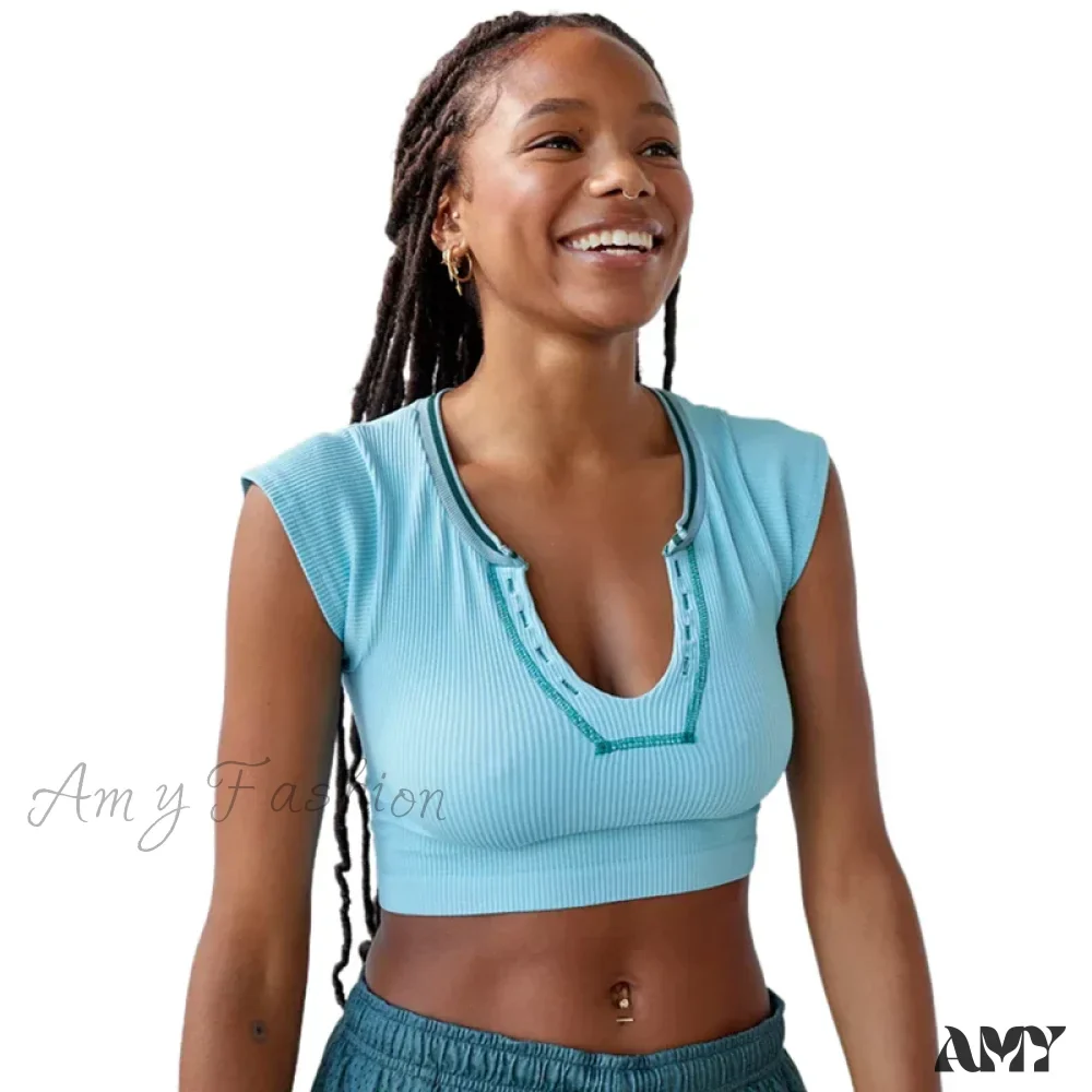 Ribbed V Neck Sleeveless Knitted Striped Aesthetic Summer Streetwear Crop Top - Image 4