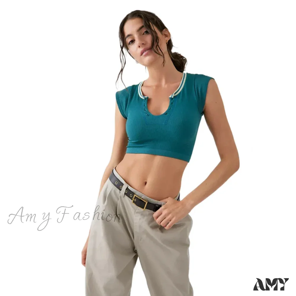 Ribbed V Neck Sleeveless Knitted Striped Aesthetic Summer Streetwear Crop Top - Image 6