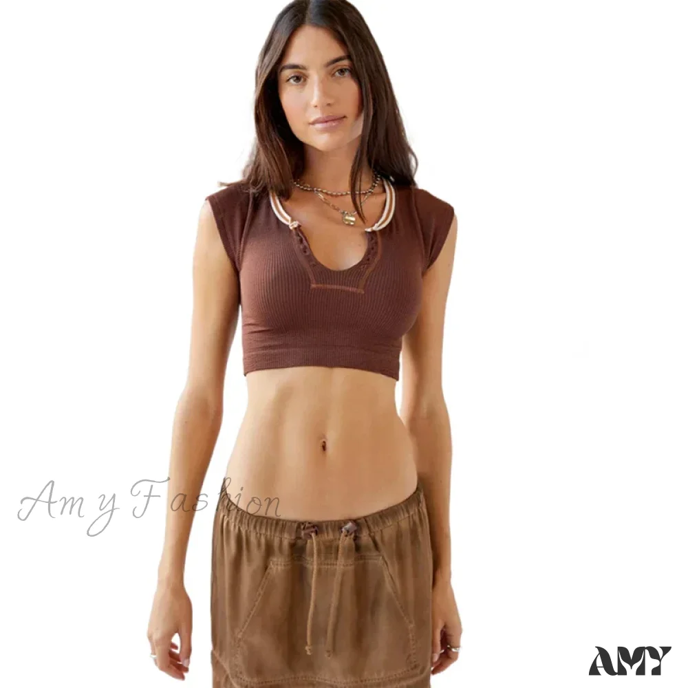 Ribbed V Neck Sleeveless Knitted Striped Aesthetic Summer Streetwear Crop Top - Image 9
