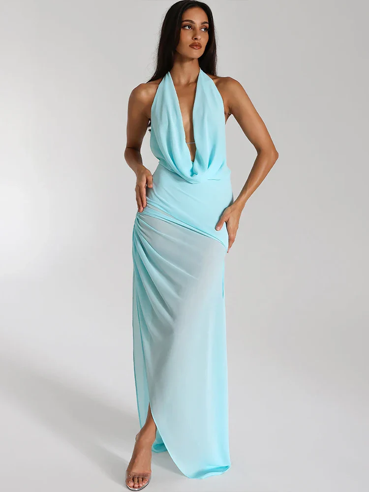 Ribbon Knot Backless Halter Party Dress - Image 4