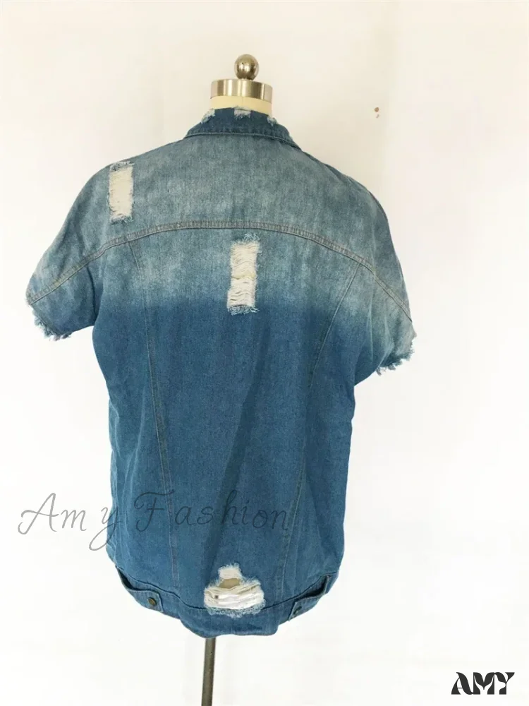 Ripped Jean Summer Broken Holes Denim Streetwear Short Sleeve Jacket - Image 6
