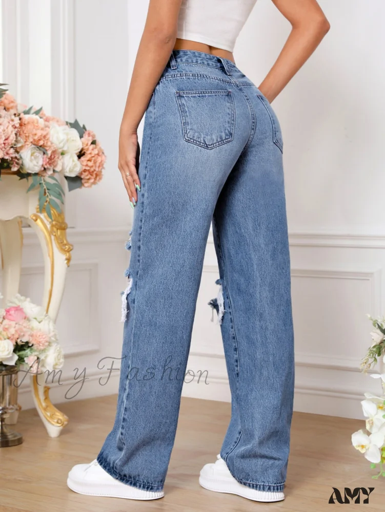Amy Fashion - Ripped Straight Leg Jeans - Image 2