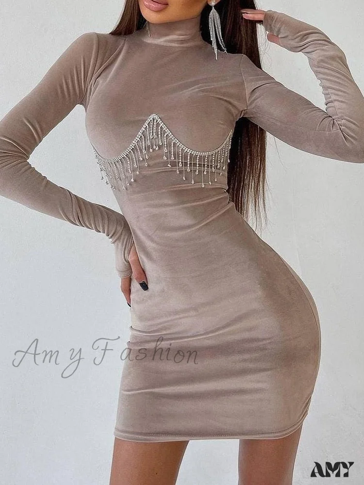 Amy Fashion - Elegant Tassel Velvet Bodycon Party Dresses - Image 3
