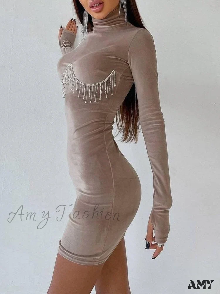 Amy Fashion - Elegant Tassel Velvet Bodycon Party Dresses - Image 4
