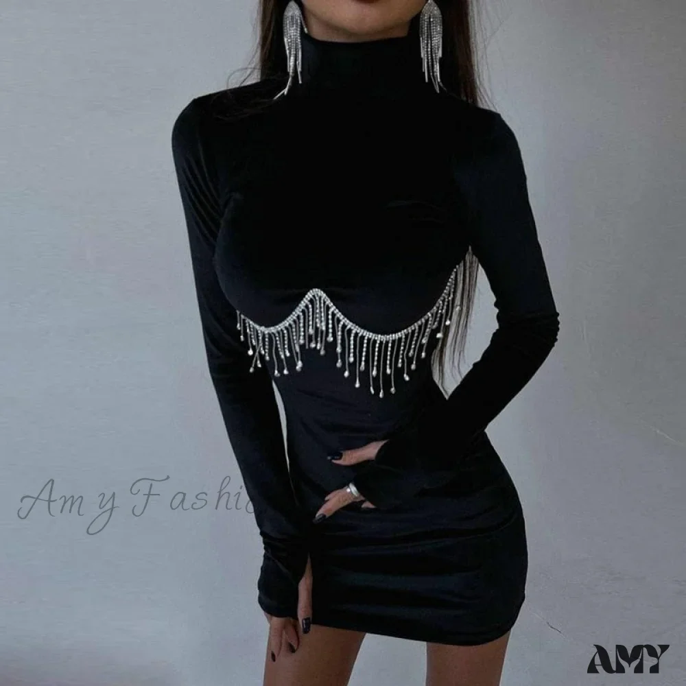 Amy Fashion - Elegant Tassel Velvet Bodycon Party Dresses - Image 5