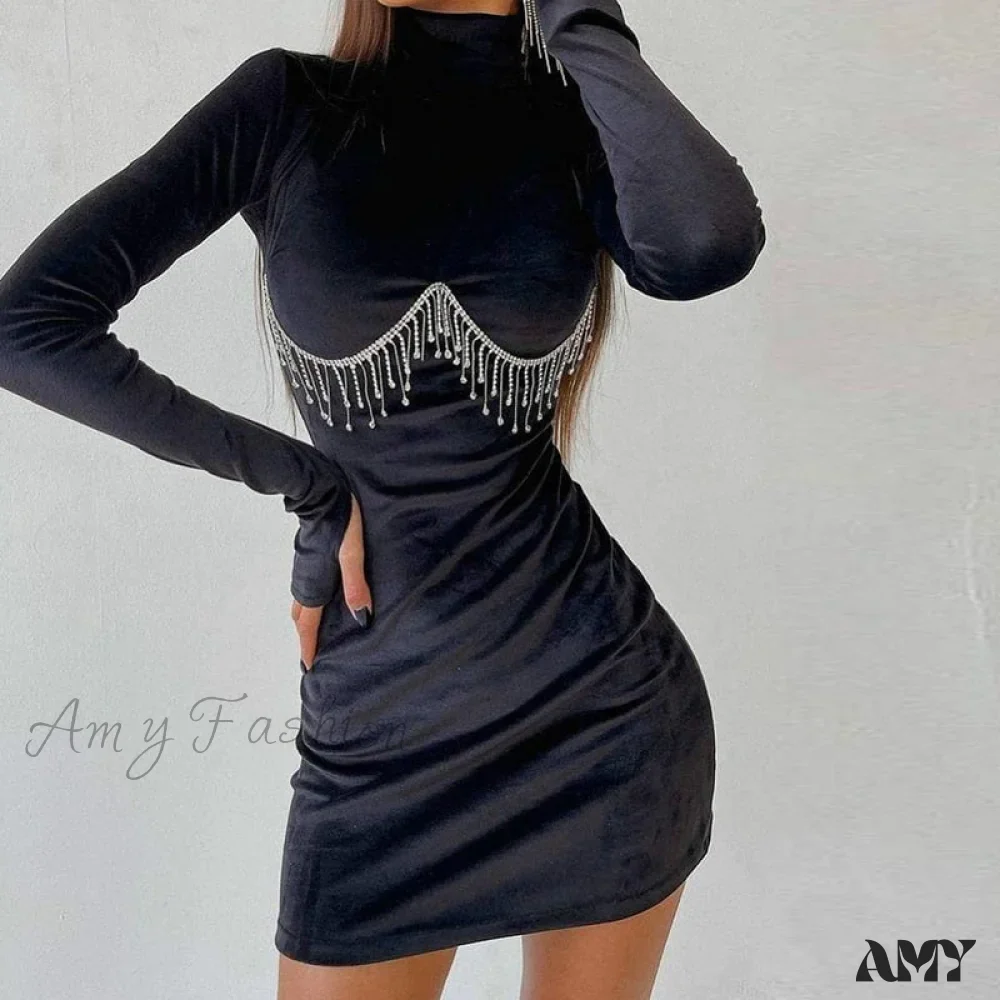 Amy Fashion - Elegant Tassel Velvet Bodycon Party Dresses - Image 6