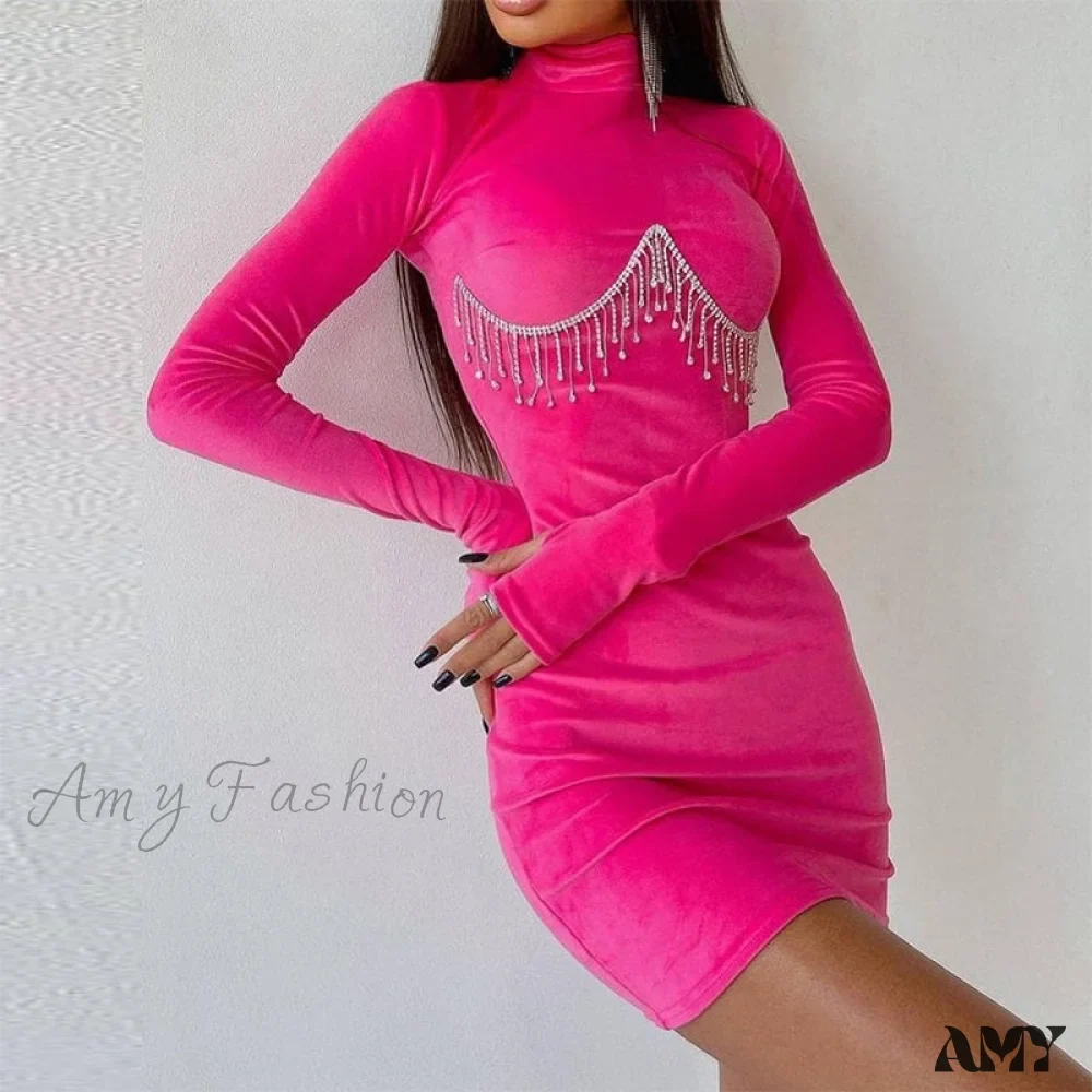 Amy Fashion - Elegant Tassel Velvet Bodycon Party Dresses - Image 9