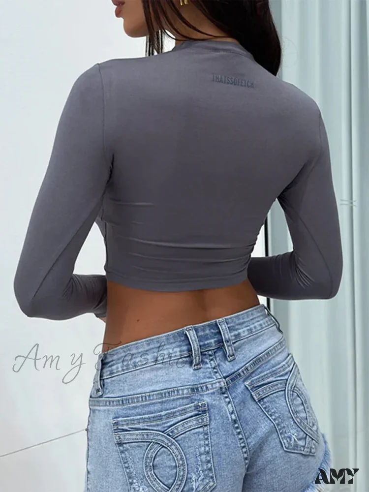 Round Neck Basic Long Sleeve Slim Fit Breathable Summer Streetwear Crop Top - Image 3