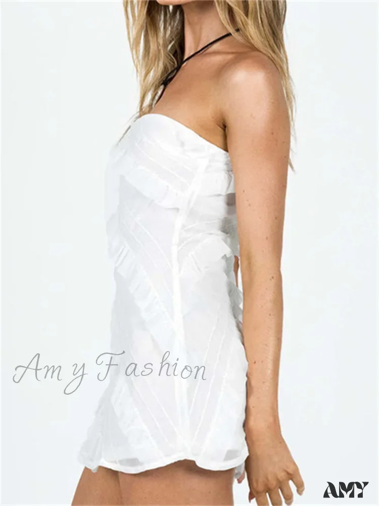 Amy Fashion - Ruffle Ruched Sexy Summer Party Clubwear Strapless Mini Dress - Image 4
