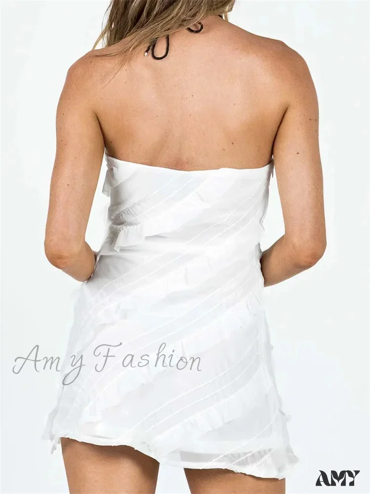 Amy Fashion - Ruffle Ruched Sexy Summer Party Clubwear Strapless Mini Dress - Image 5