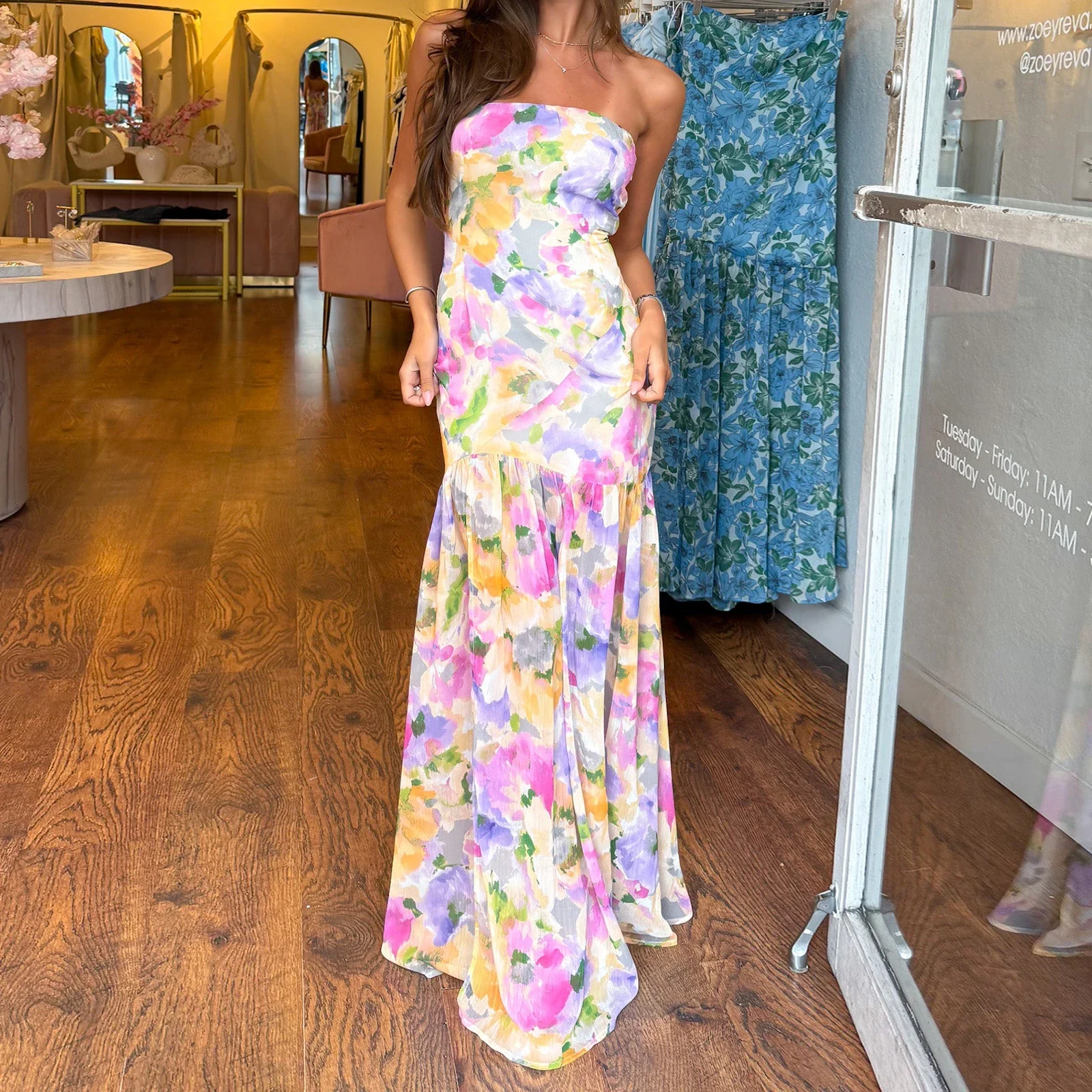 Ruffled Hem Floral Bandeau Vacation Dress