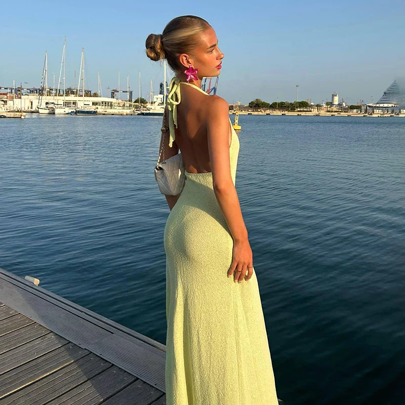 Ruffled Lace Up Knitted Maxi Dress - Image 3