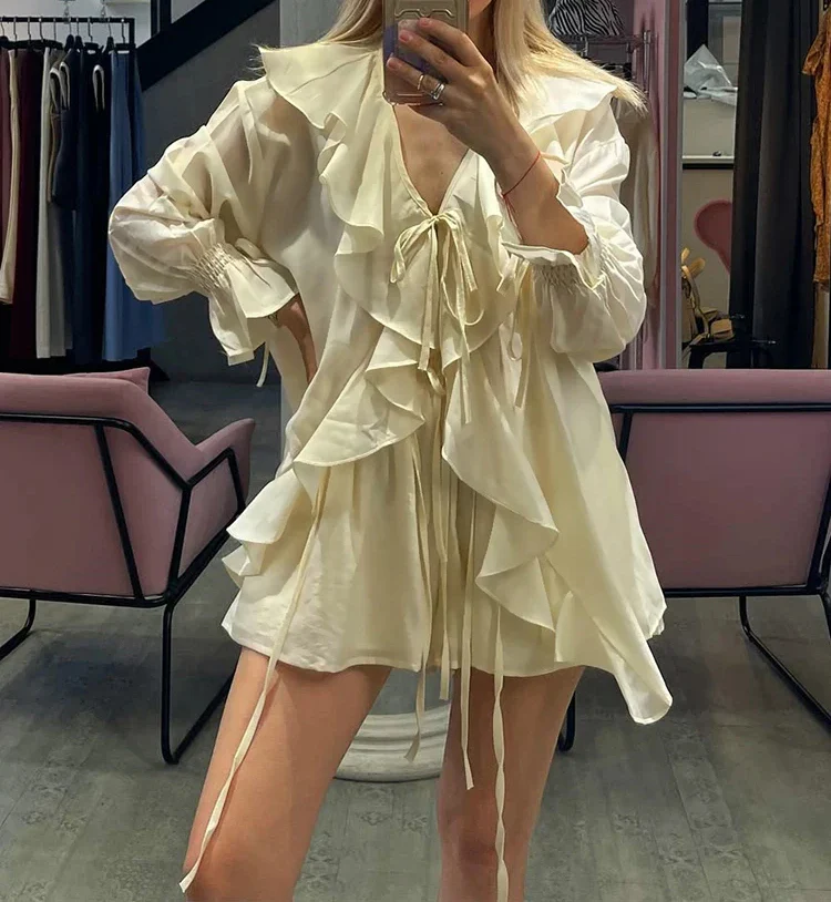 Ruffled Tie Top Shorts Two Piece Set - Image 3