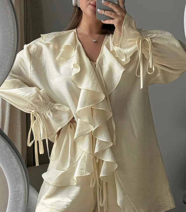 Ruffled Tie Top Shorts Two Piece Set - Image 5