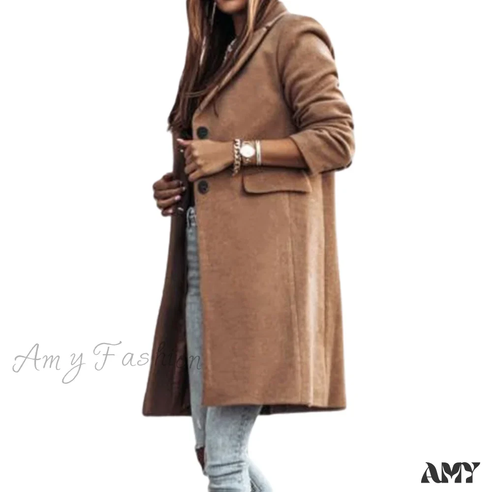 Amy Fashion - Casual Woolen long Overcoat - Image 12