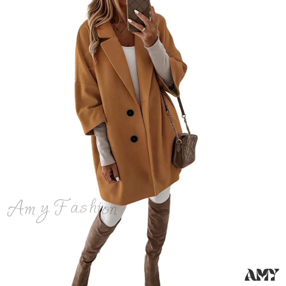 Amy Fashion - Casual Woolen long Overcoat - Image 3