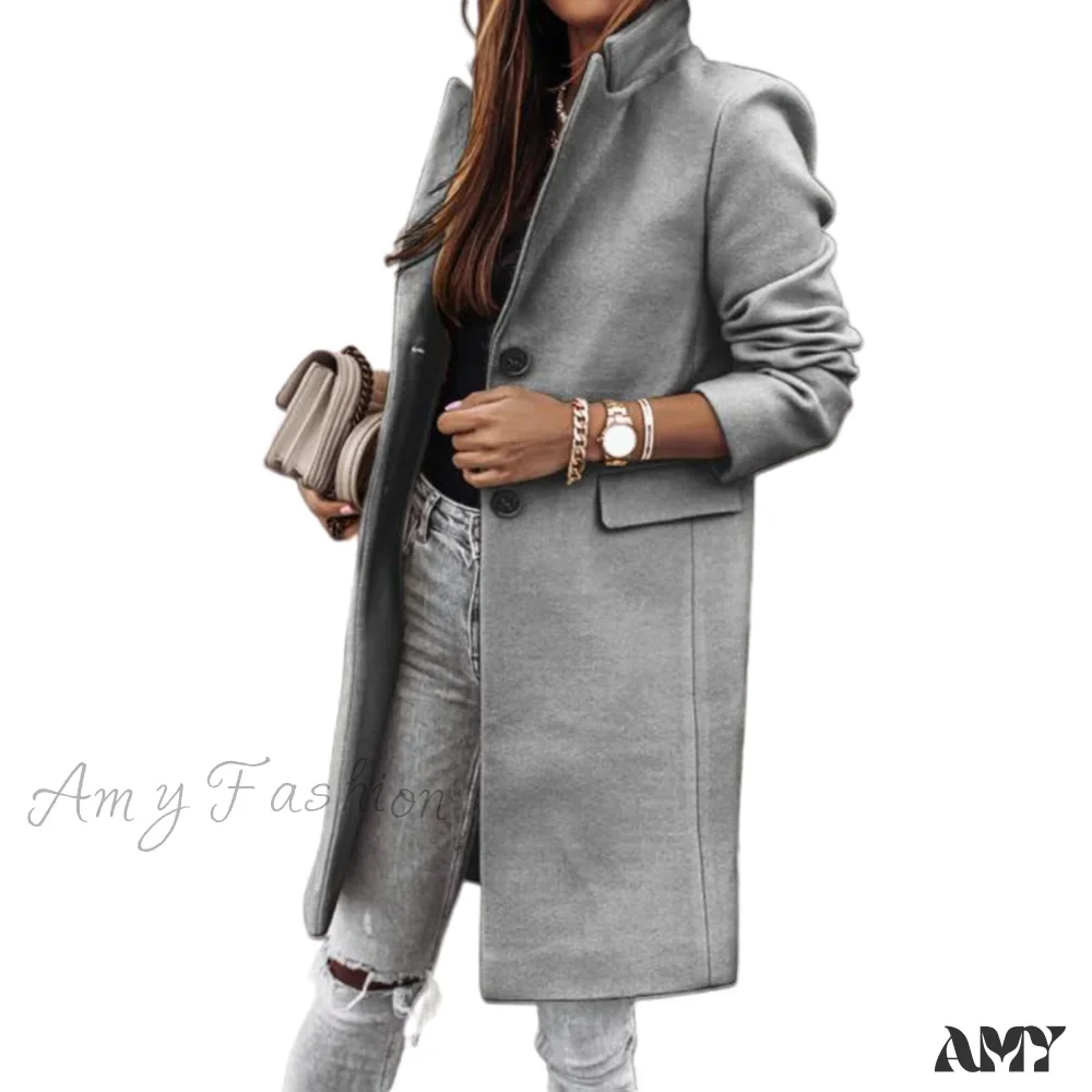 Amy Fashion - Casual Woolen long Overcoat - Image 8