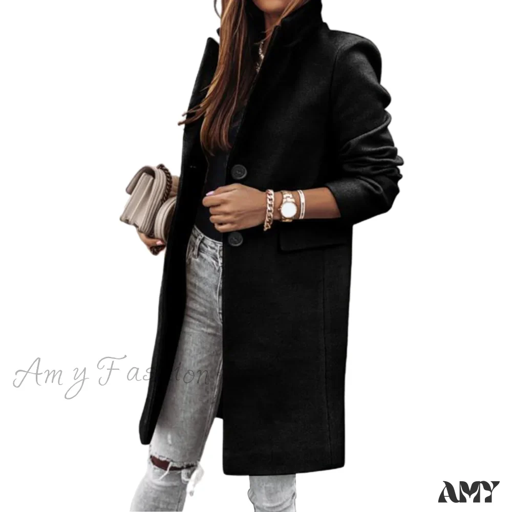 Amy Fashion - Casual Woolen long Overcoat - Image 9