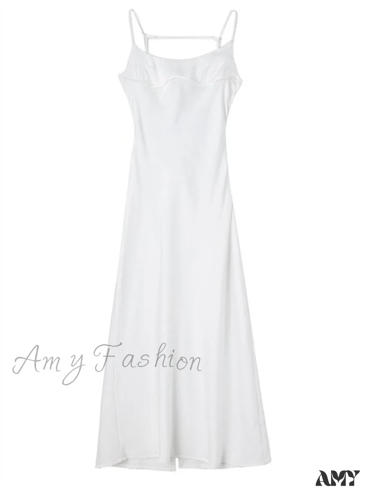 Amy Fashion - Satin Backless Spaghetti Strap A-Line High Waist Dress - Image 7