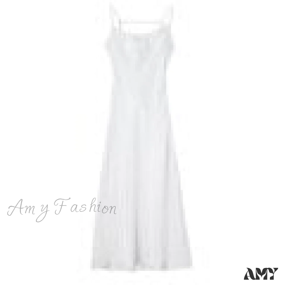 Amy Fashion - Satin Backless Spaghetti Strap A-Line High Waist Dress - Image 8