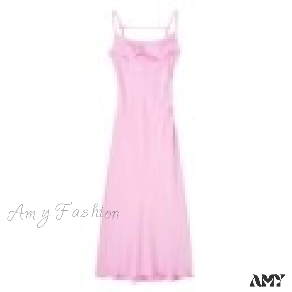 Amy Fashion - Satin Backless Spaghetti Strap A-Line High Waist Dress - Image 9