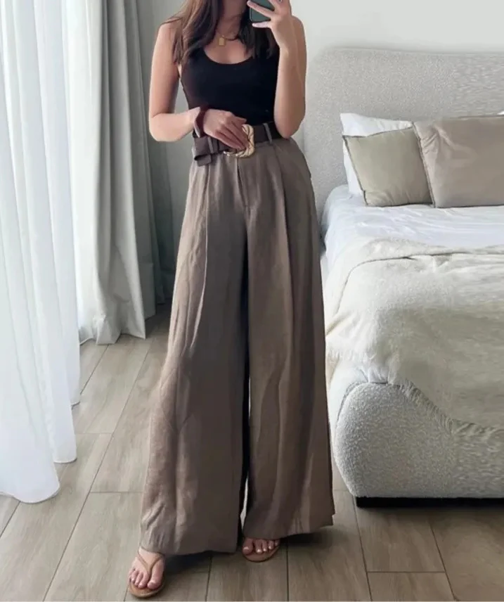 Satin Belted Wide Leg Pocket Pant - Image 2