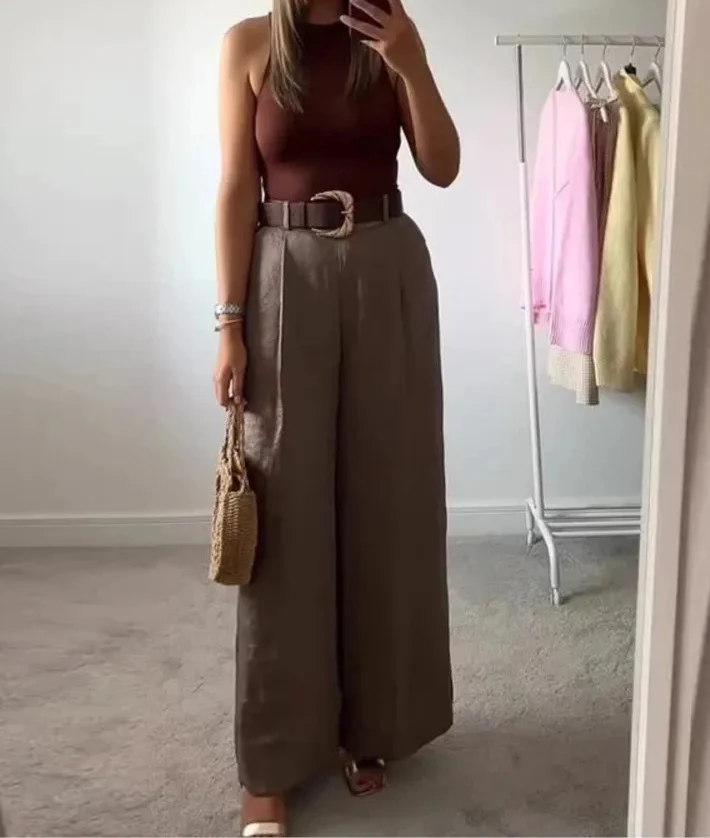 Satin Belted Wide Leg Pocket Pant - Image 5