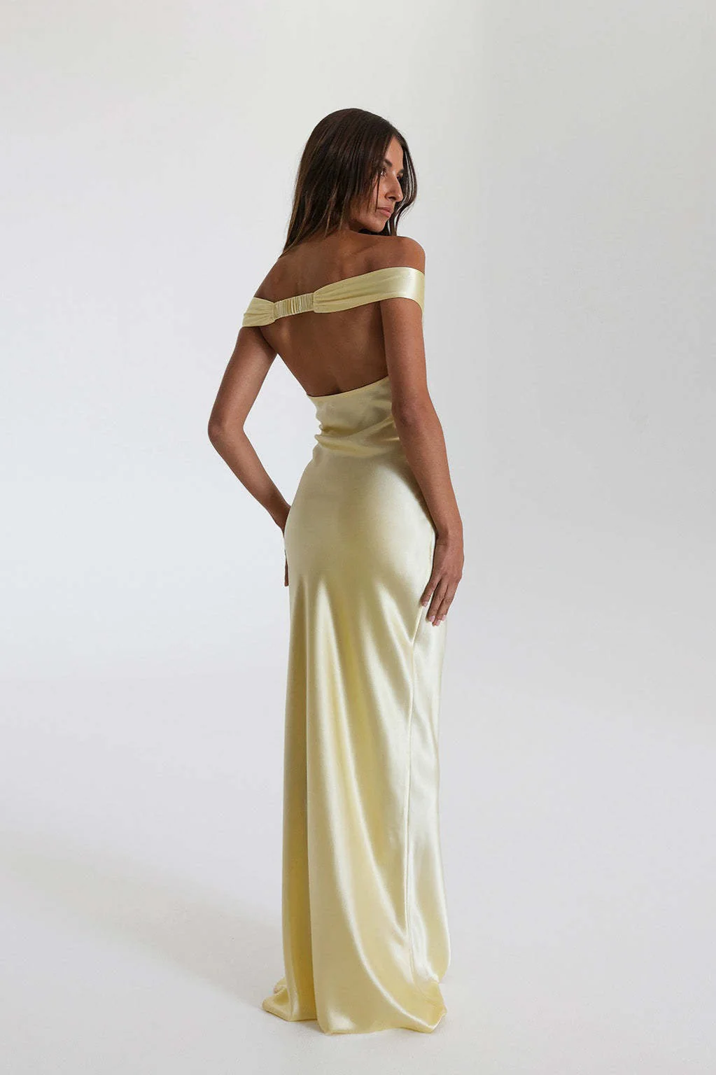 Satin Off-Shoulder Fishtail Maxi Party Dress - Image 2