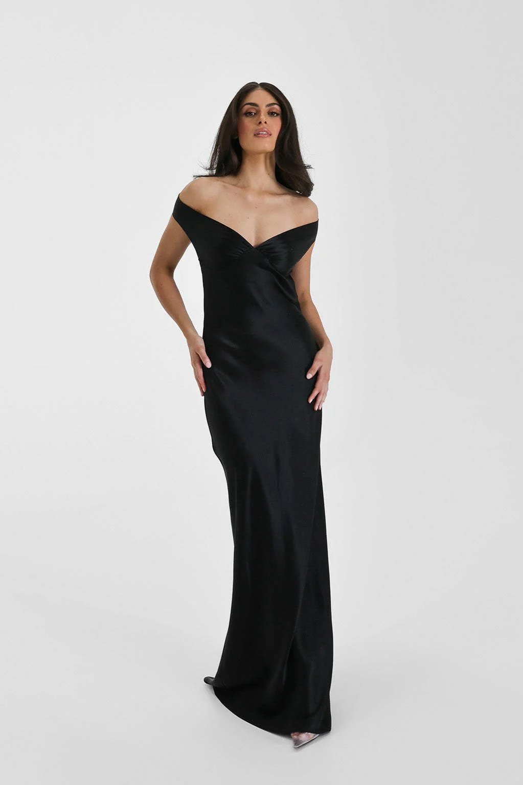 Satin Off-Shoulder Fishtail Maxi Party Dress - Image 3