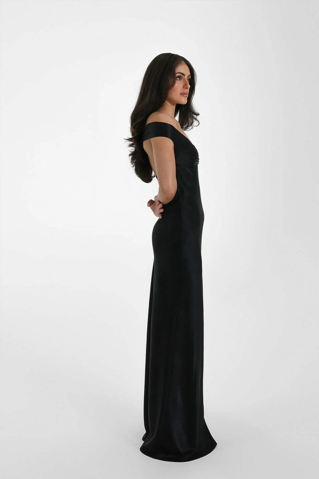 Satin Off-Shoulder Fishtail Maxi Party Dress - Image 5