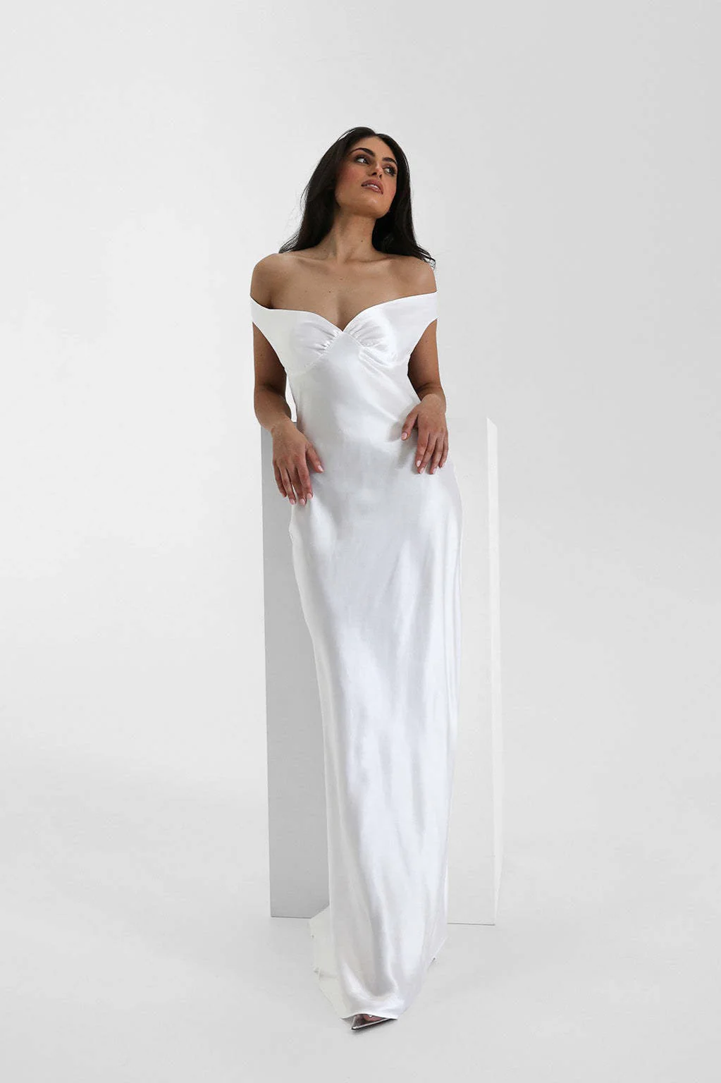 Satin Off-Shoulder Fishtail Maxi Party Dress - Image 6