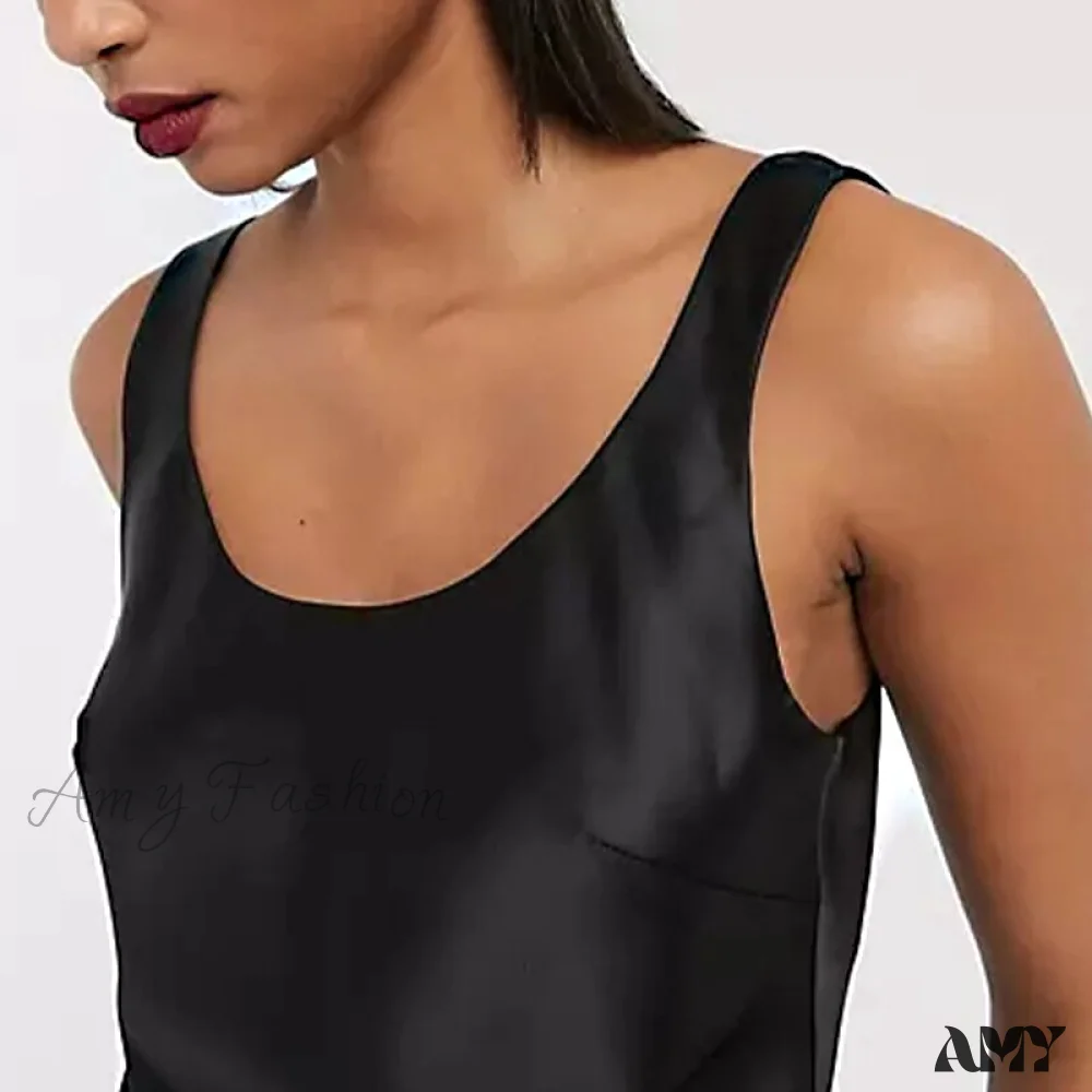 Amy Fashion - Satin Sleeveless Basic Tank Top - Image 3