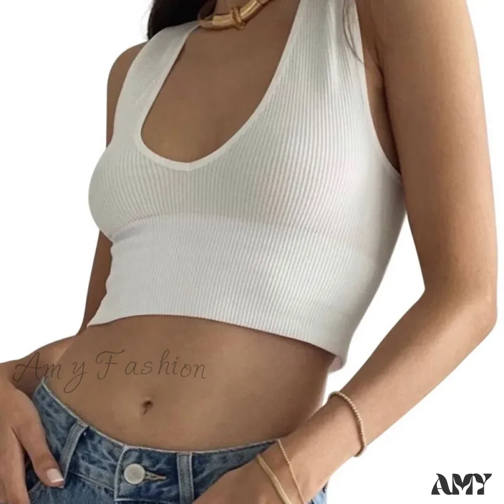Seamless Rib Plunge Scoop Neck U Back Sports Bra Crop Top - Image 6