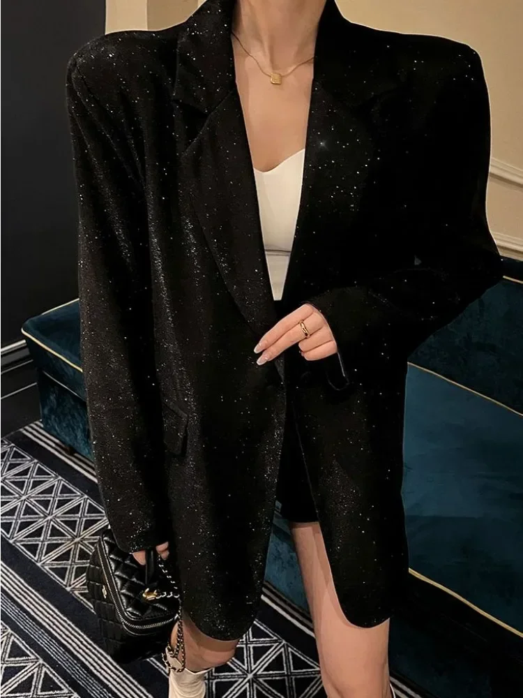 Sequin Glitter Pocket Lapel Coat - Image 6