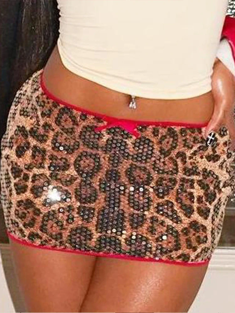Sequin Leopard Print Mini Skirt - Image 4