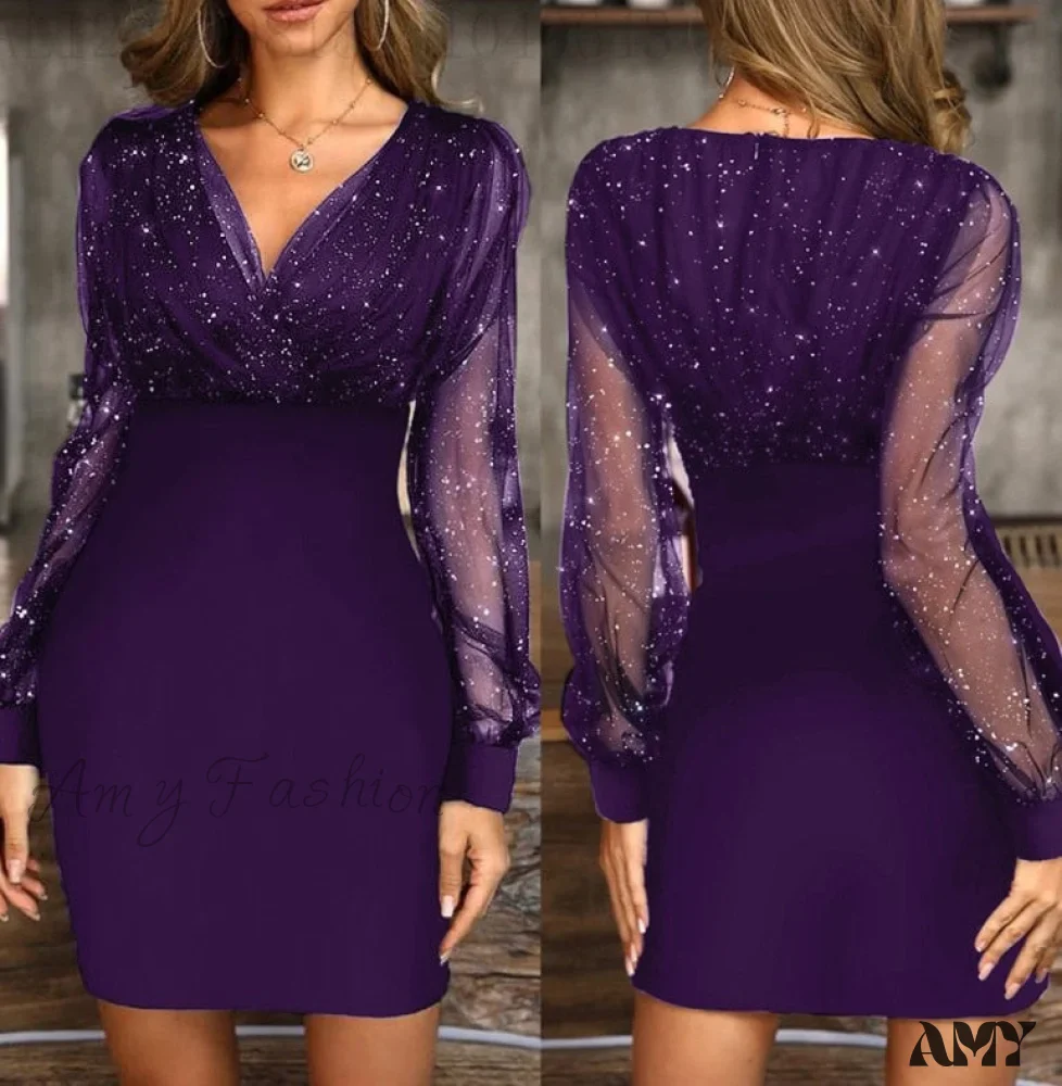 Amy Fashion - Fashion Sequin Elegant Party Club Mini Dress - Image 10