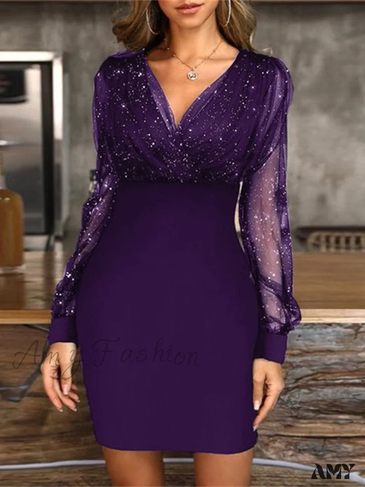 Amy Fashion - Fashion Sequin Elegant Party Club Mini Dress - Image 2