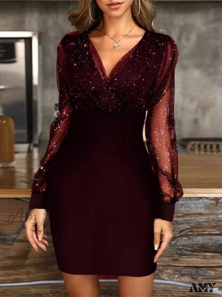 Amy Fashion - Fashion Sequin Elegant Party Club Mini Dress - Image 3
