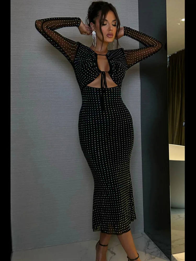 Sequin Sheer Long Sleeve Midi Dress - Image 4