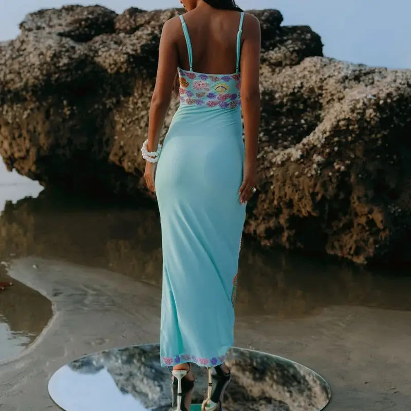 Sequin Shell Square Neck Vacation Dress - Image 3