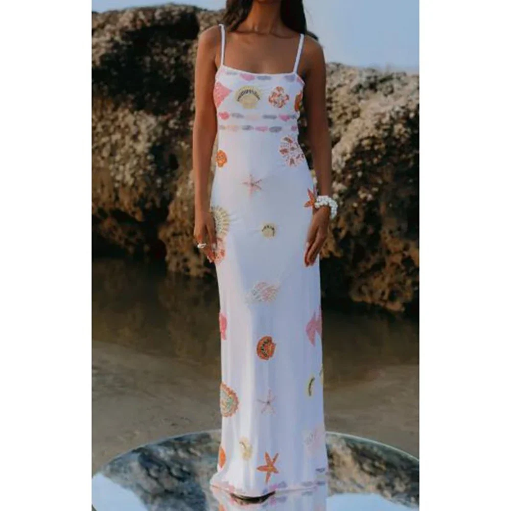 Sequin Shell Square Neck Vacation Dress - Image 4