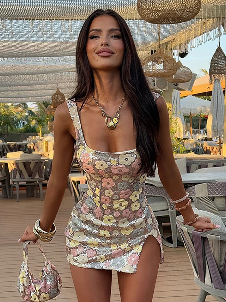 Sequin Side Split Slip Mini Dress - Image 3