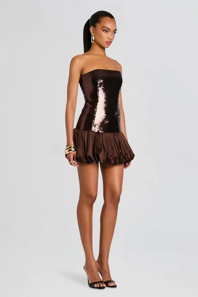 Sequined Off-Shoulder Babydoll Slim Party Dress - Image 5