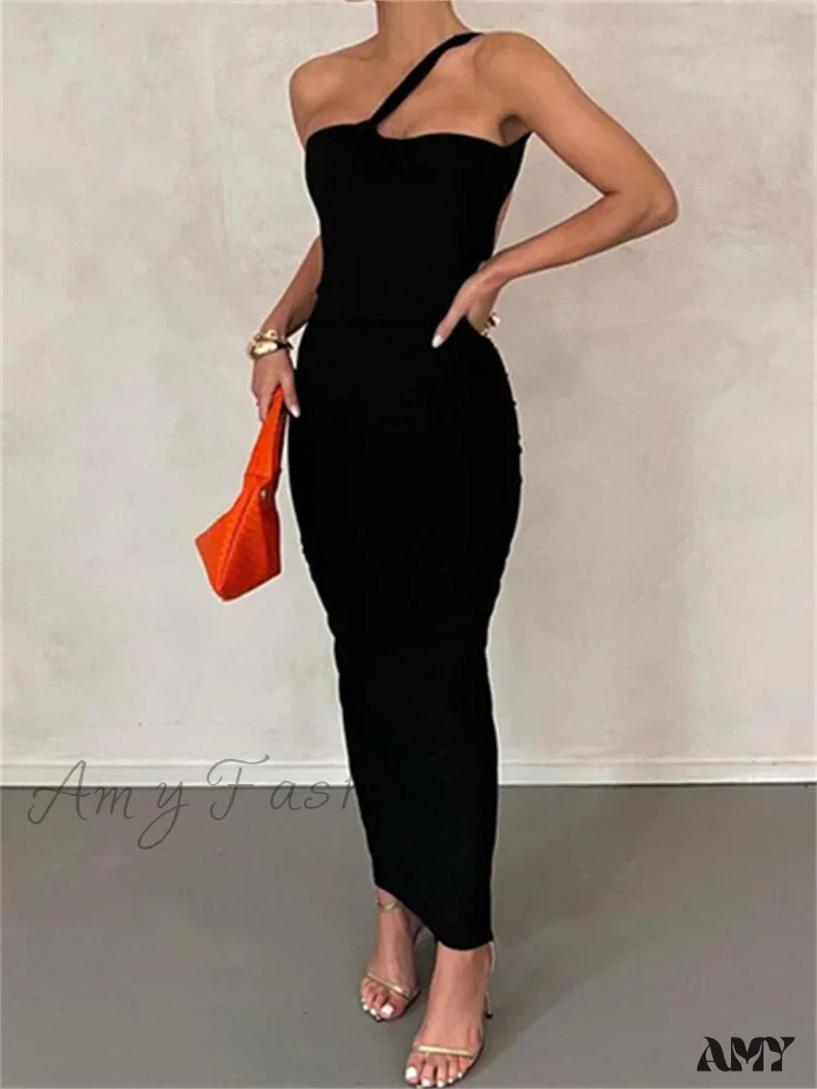 Amy Fashion - Sexy Backless Ruched  Women Sleeveless Single Strap Off Shoulder Bodycon Party Club  Female Vestidos - Image 5