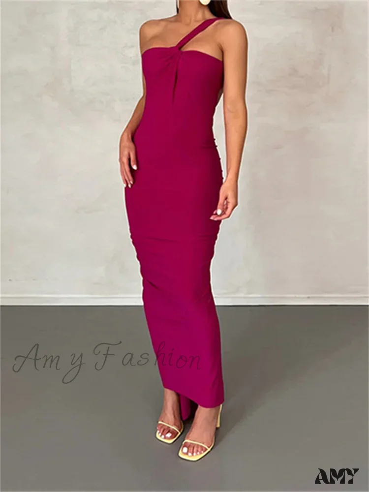 Amy Fashion - Sexy Backless Ruched  Women Sleeveless Single Strap Off Shoulder Bodycon Party Club  Female Vestidos - Image 6